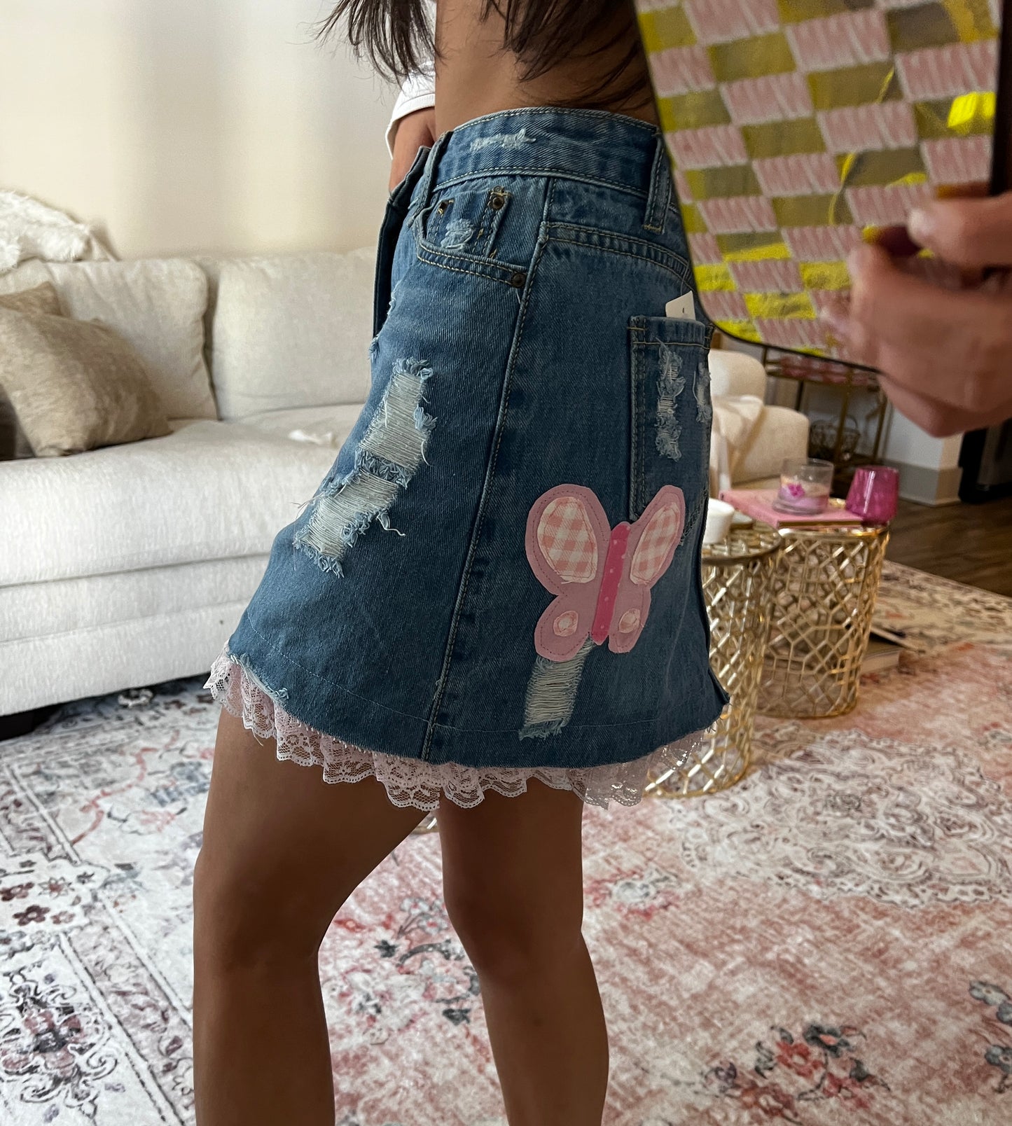 p!nk denim skirt