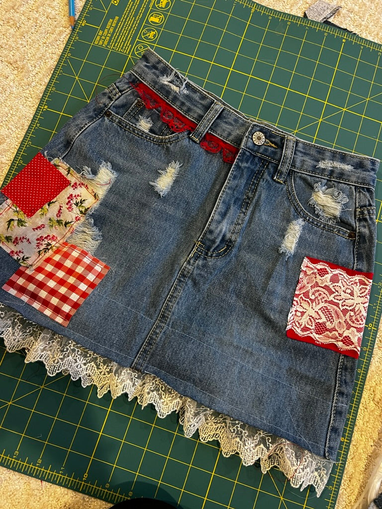 strawberry wine denim skirt