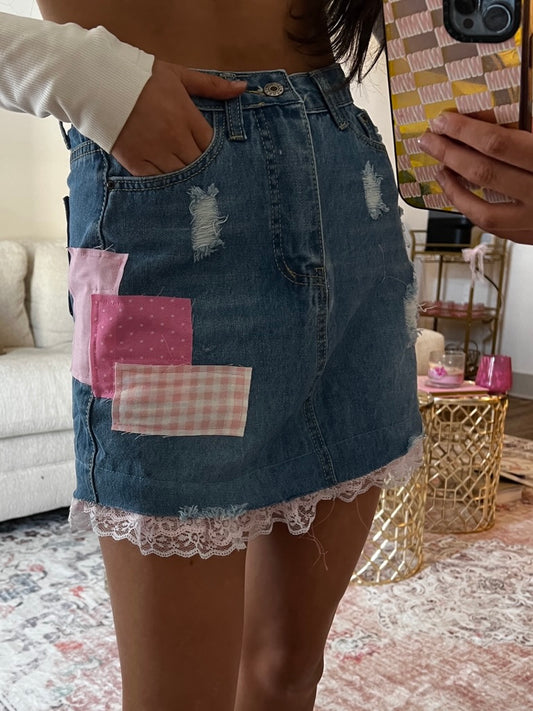 p!nk denim skirt